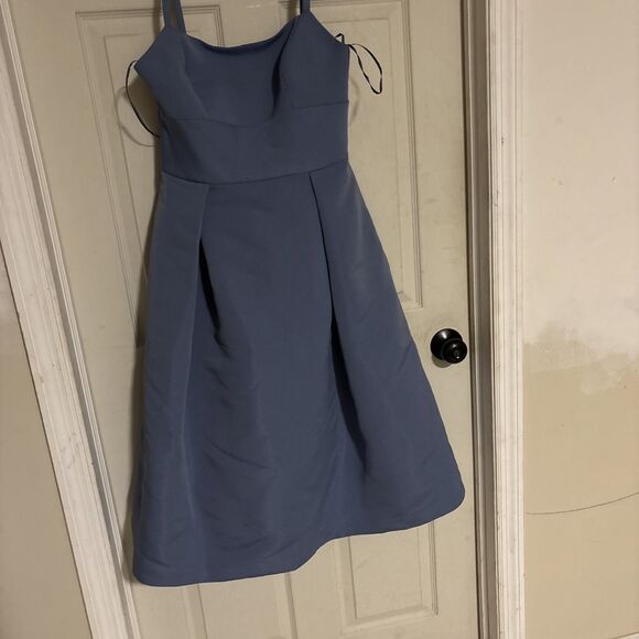 AMSALE FAILLE SLEEVELESS DUSK Blue Maxi GOWN sz 8 - Picture 2 of 7